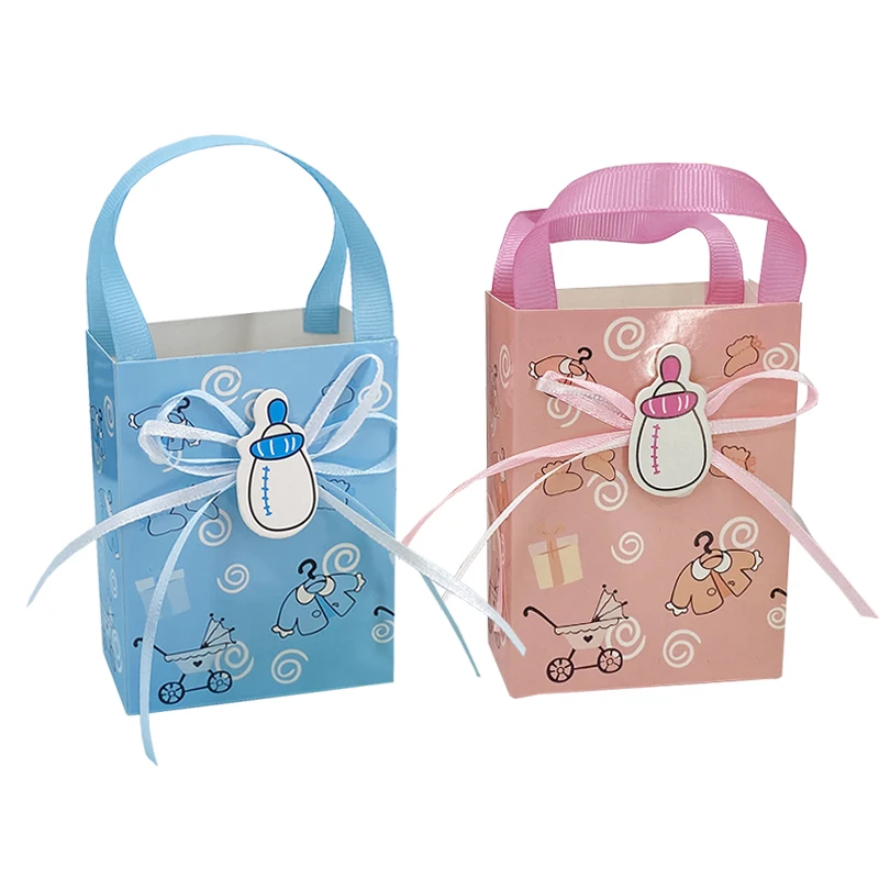12pcs Baby Shower Gift Bags for Guests, Candy Cookie Souvenir Packaging Box, Boy Girl Gender Reveal Party Decoration Supplies