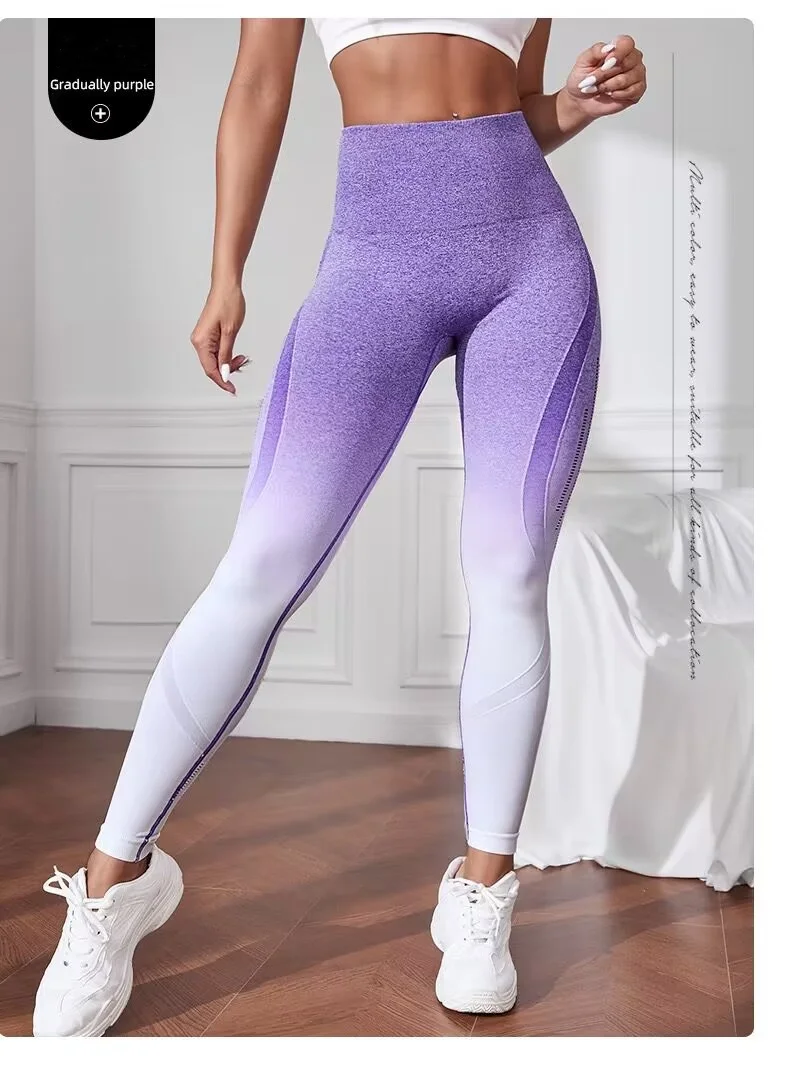 Hot Sale High Waist Seamless Leggings Gradient Butt Lifting Yoga Pants Elastic Mesh Hollow Out Fitness Sport Leggings Women