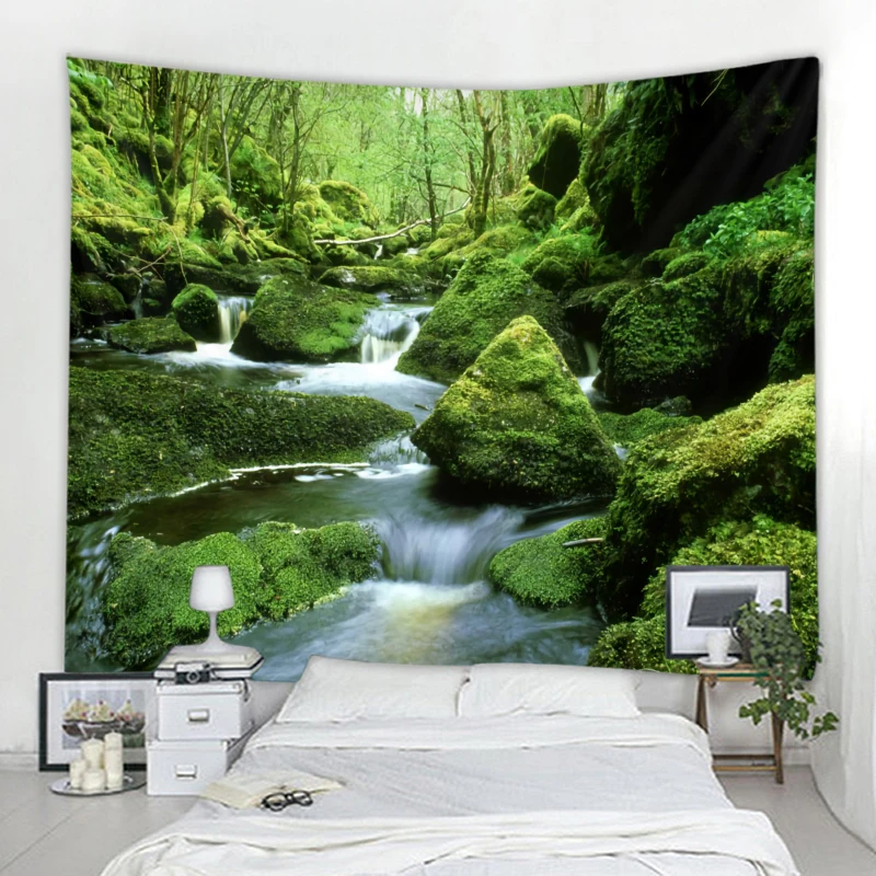

Nature forest waterfall printing wall hanging 3d digital printing tapestry home decoration