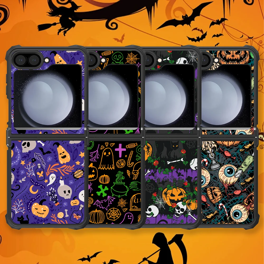 

for Samsung Galaxy Flip 6 5 4 Halloween Pumpkins Pattern Phone case PC+TPU Protection Phone Case Cute Small Spooky Cover