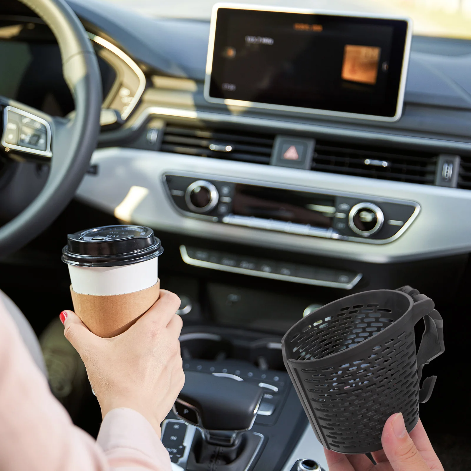 

2 Pcs Car Cup Holder Black Plastic Multifunctional Beverage Tray for Headrest Water Bottle Storage Car Seat Organizer