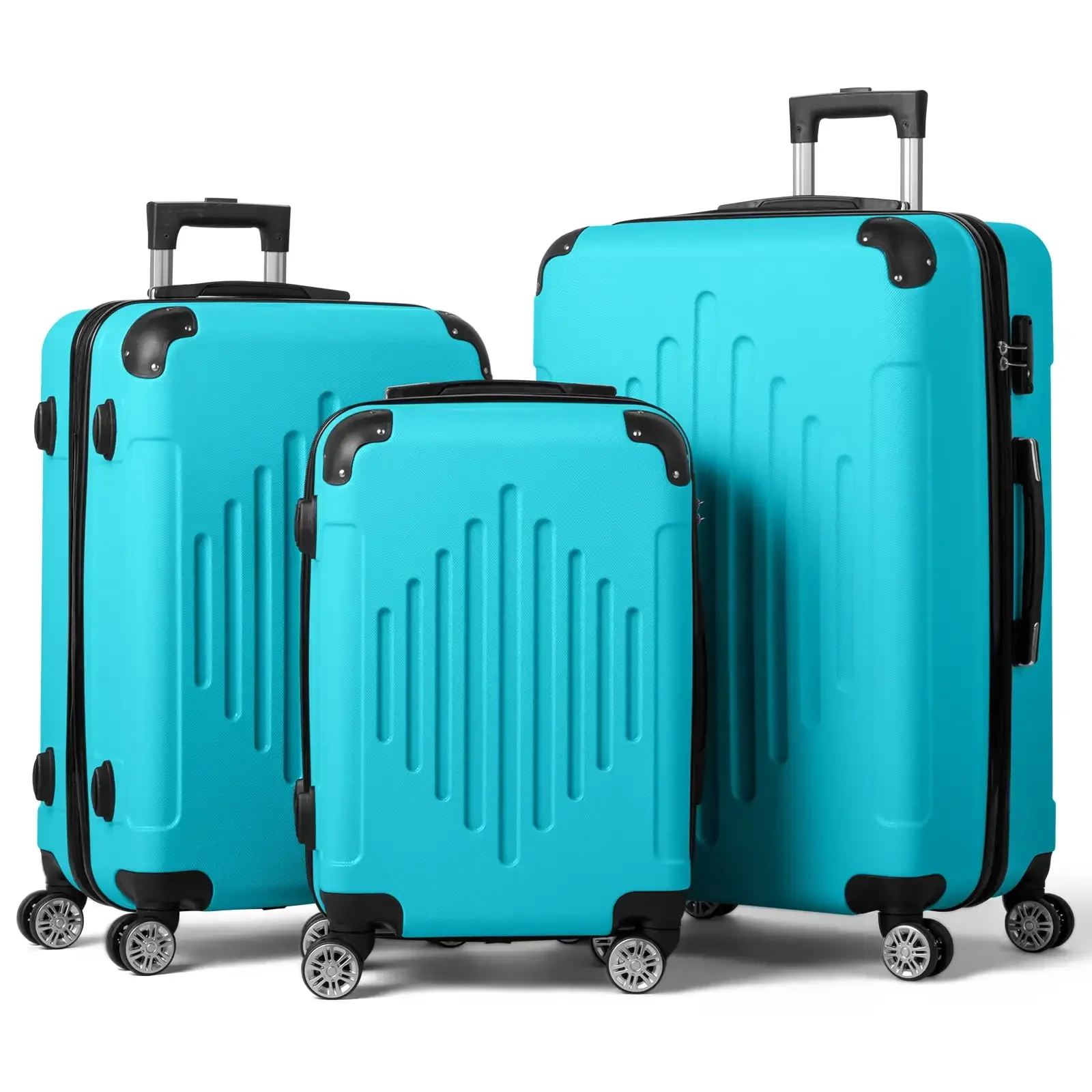 

3-in-1 Trolley Case with Durable Corners, Stylish Stripes, Spacious Storage - Ideal for Travel Enthusiasts, Sea Salt Blue