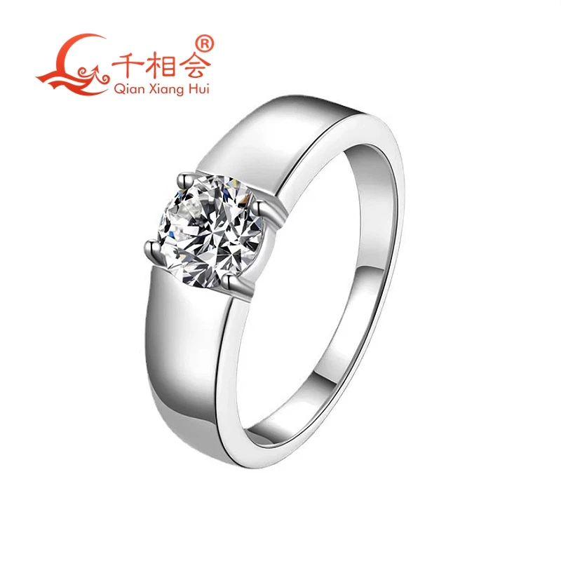 10k 14k 18k white gold Platinum PT950 HPHT CVD 1ct D VVS1 round lab diamond High Quality Men's Ring Luxury Style