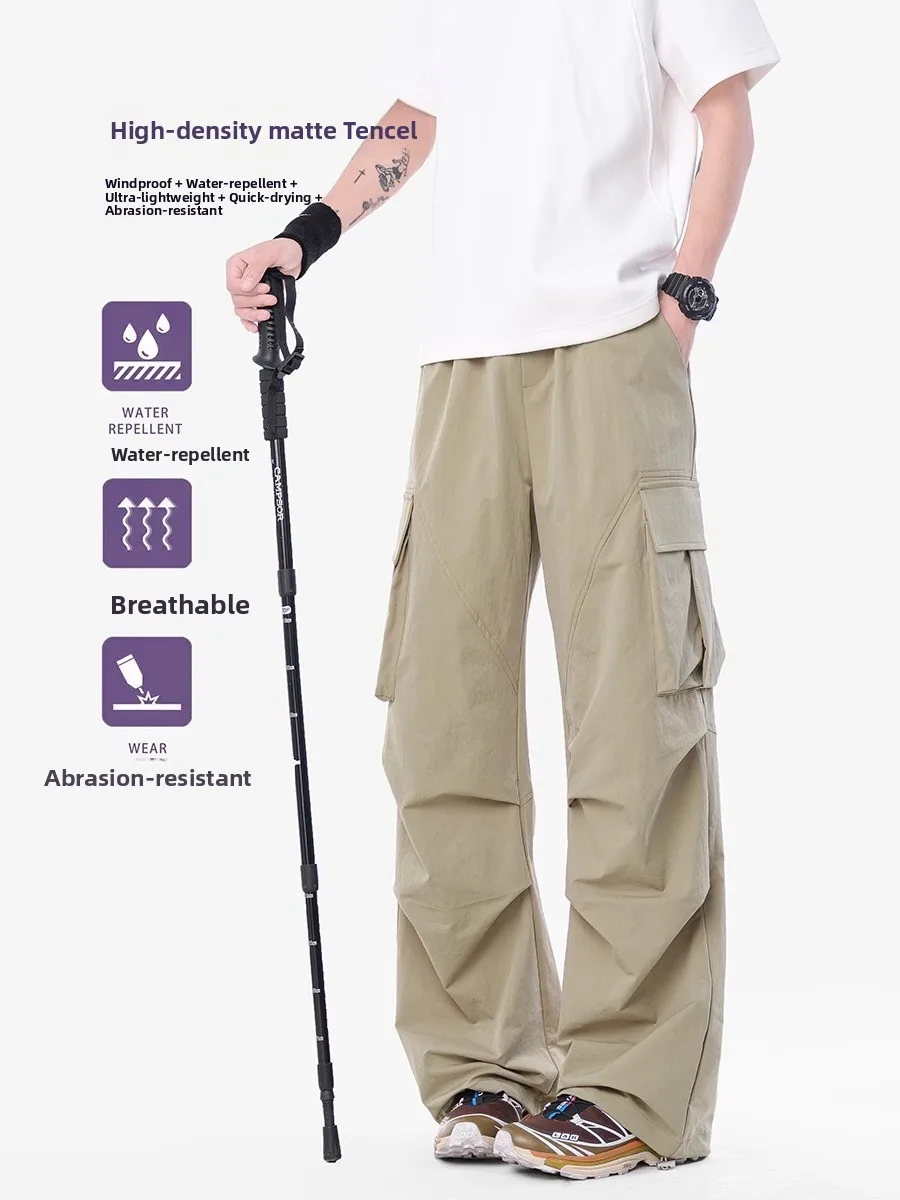 

Летние тонкие широкие рабочие брюки мужские свободные плиссированные универсальные прямые повседневные длинные брюки в американском стиле ретро молодежные активные брюки