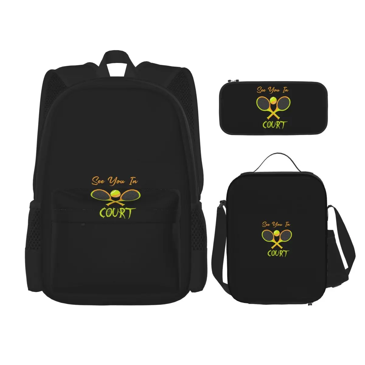 

See You In Court Tennis Lover Gift Backpacks Bookbag Children School Bags Kids Rucksack Lunch Bag Pen Bag Three-Piece Set