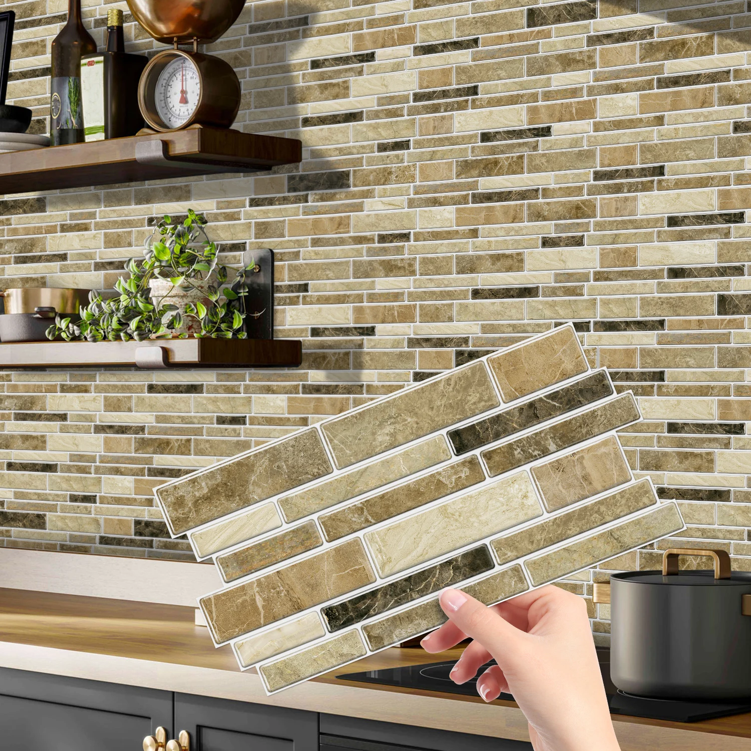KUUJOJO Zelfklevende decoratieve muurstickers van imitatiemarmeren tegels voor keuken, badkamer, woonkamer, eetkamer en meer. - afbeelding 1