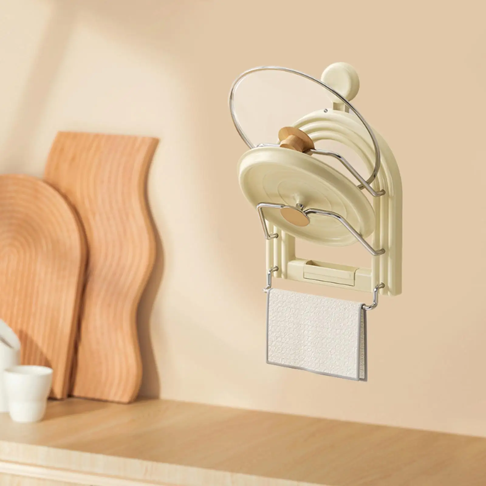 

Pot and Pan Cover Holder 2 Tier Multifunctional with Towel Hanger Pot Lids Holder for Kitchen Cupboard Cabinet Pantry Restaurant