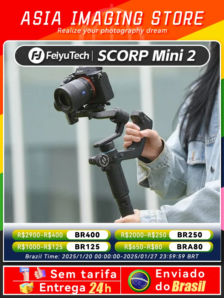 FeiyuTech SCORP Mini 2 Gimbal Stabilizer for Mirrorless Camera Sony ZVE10 Canon Nikon Action GoPro Cell Phone feiyu tech