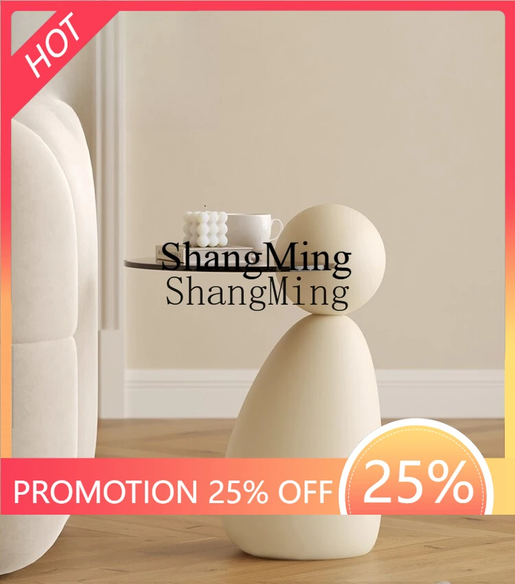 

ZYY Household High Value Cream Style Glass Sofa Side Table Simple Modern Small Apartment Bedside Table Creative Side Table