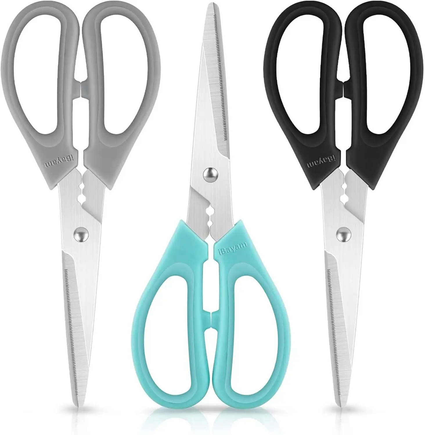 

8 Inch Kitchen Shears 3-Pack, Stainless Steel Food Scissors for Herbs Chicken Meat Poultry Fish BBQ with Soft Grip Handle for
