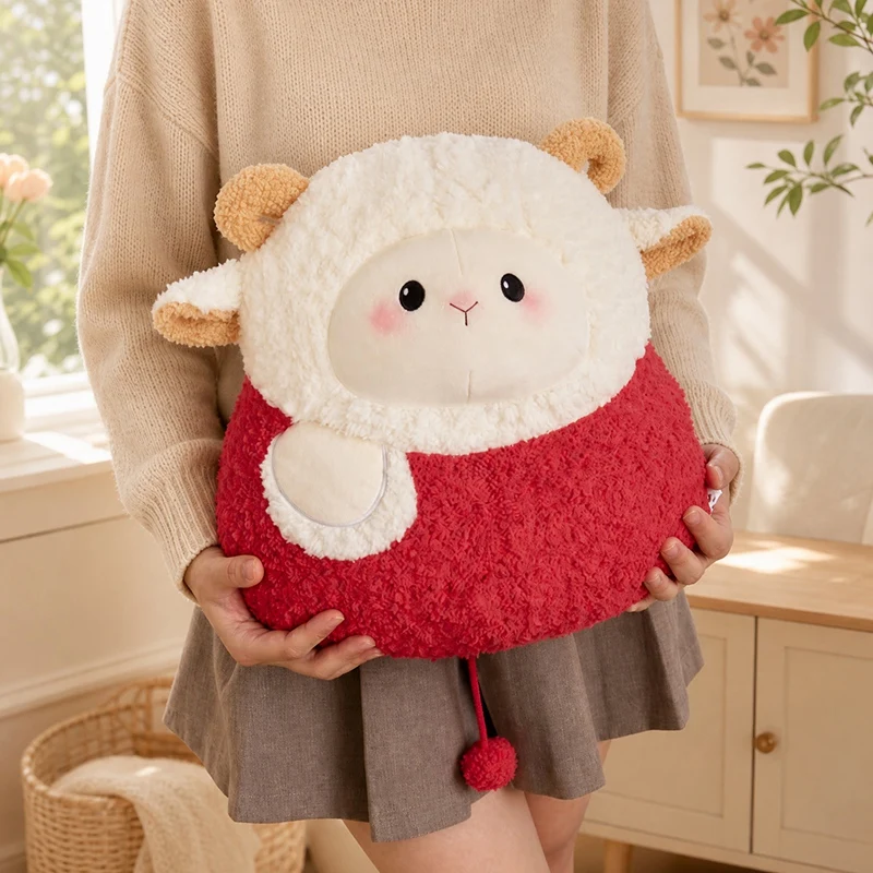 2027 Year Mascot Plush Pillow Cute Round Fat Sheep Stuffed Cushion Zodiac Sheep Plushie Throw Pillow Home Decor Holiday Gift
