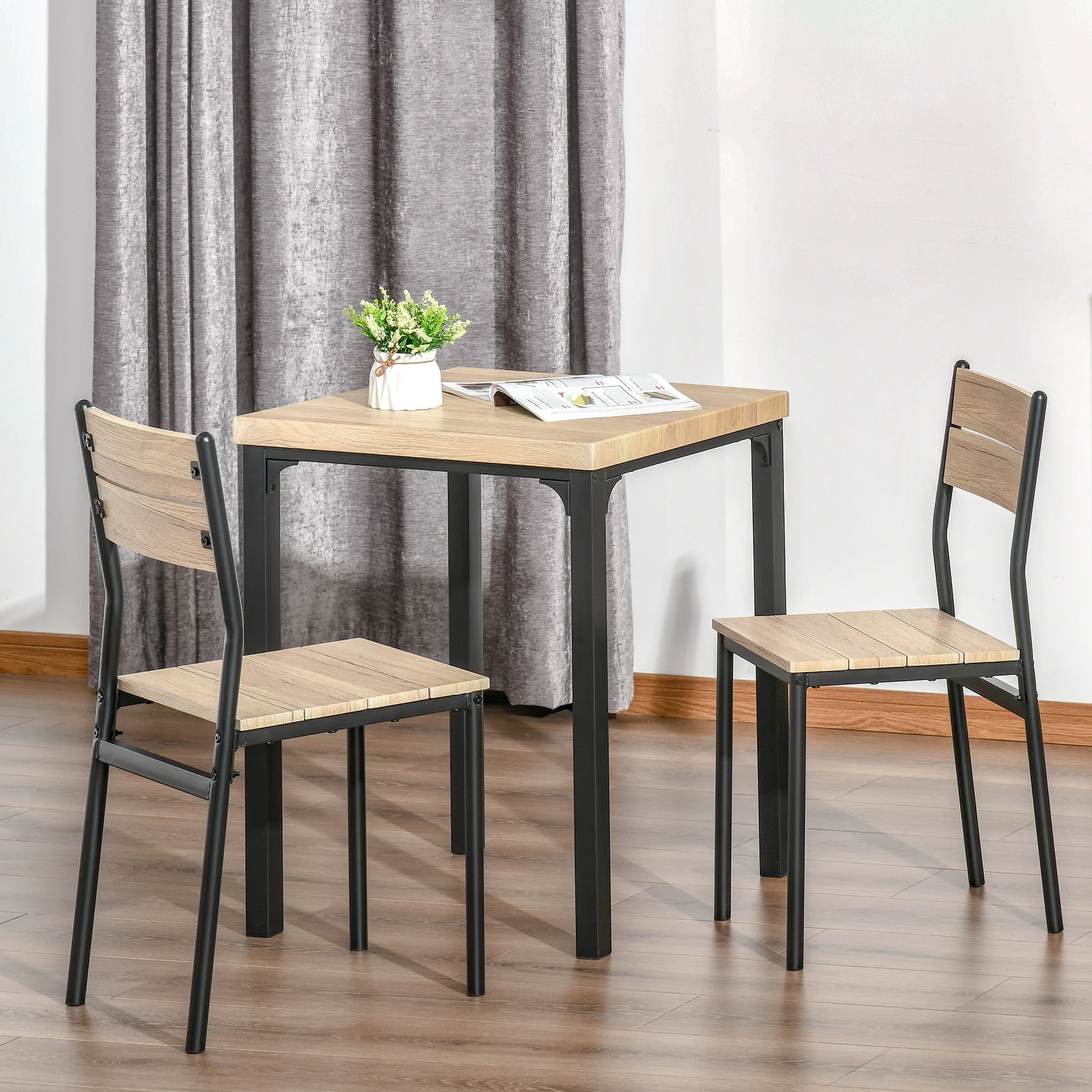 Industrial Style Modern Steel and Wood 3pc Kitchen Table Dinette Set