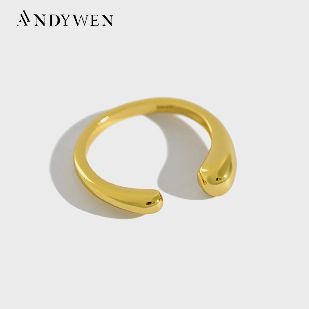 ANDYWEN-Anillos ajustables de Plata de Ley 925 para mujer, brazalete abierto de oro 2020, joyería lisa, declaración de fiesta de moda