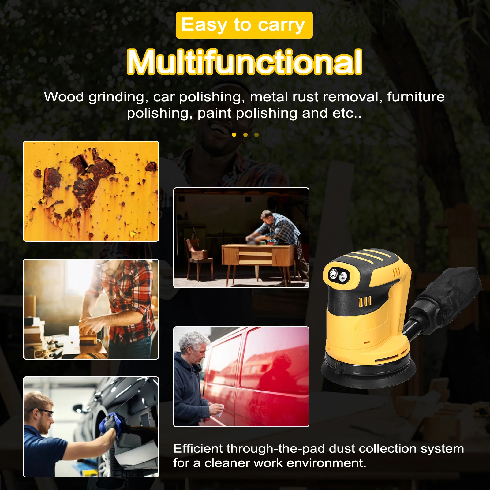 Cordless Wood Grinder Electric Metal Polishing Grinding Sanding Machine Orbital Sander Polisher Compatible With Dewalt Makita - view 5