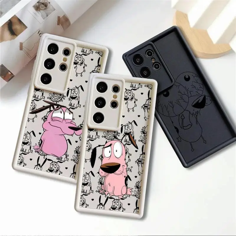 Comics Courage The Cowardly-Dog 3d Edges Phone Case for Samsung Galaxy S24 S22 Ultra Plus S23 S21 S20 FE Ladder Silicone Funda