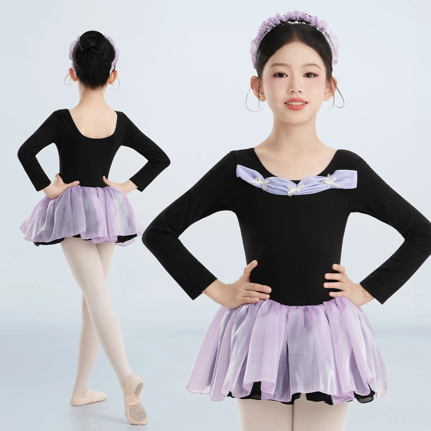 Robe Tutu de Ballet pour filles, jupe bouffante en Organza papillon, jupe en maille, manches longues bouffantes, Costumes de justaucorps de danse et de gymnastique pour enfants