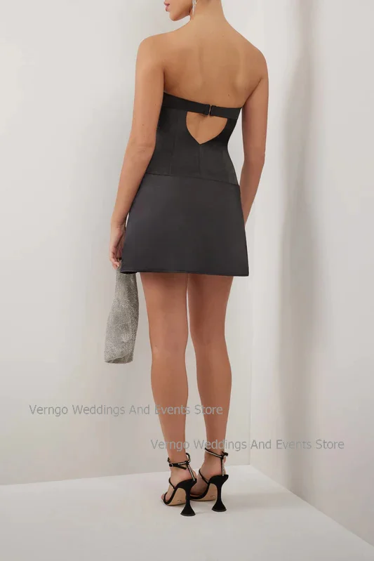 Verngo-Vestidos de Fiesta Cortos sin mangas para niña, minivestido Sexy de satén negro para fiesta de cumpleaños, 2023