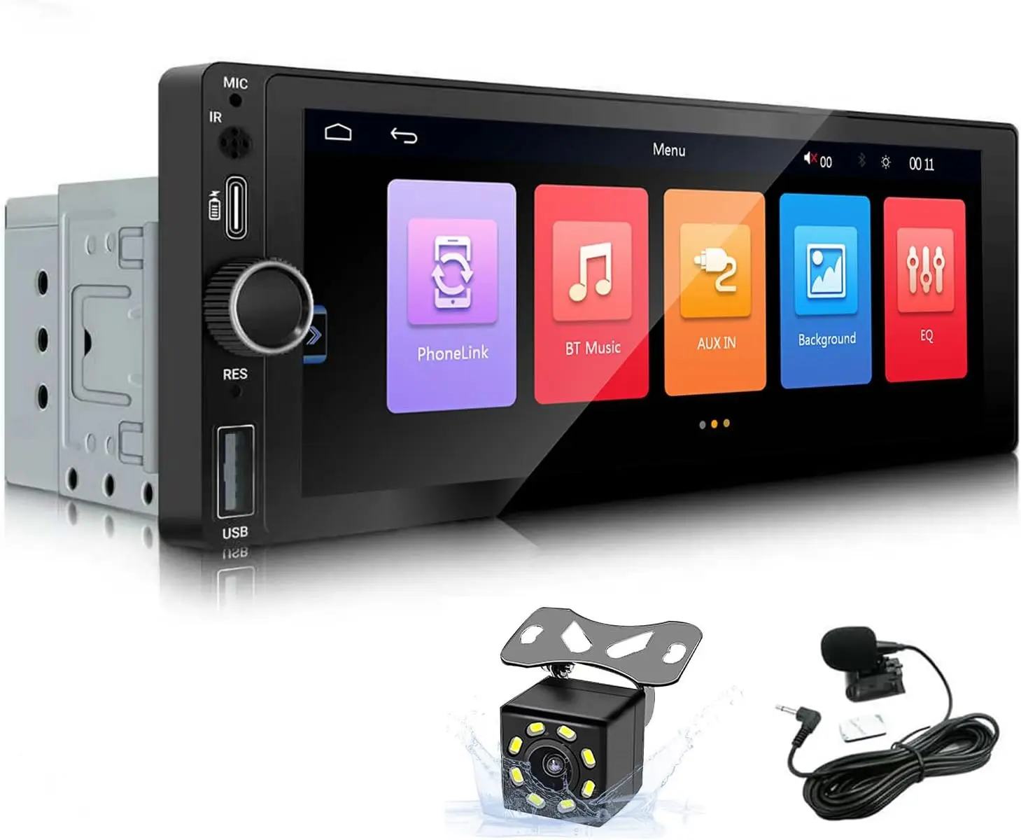 

6.86' Single Din Car Stereo with Wireless CarPlay, Android Auto, Bluetooth, FM, USB, GPS
