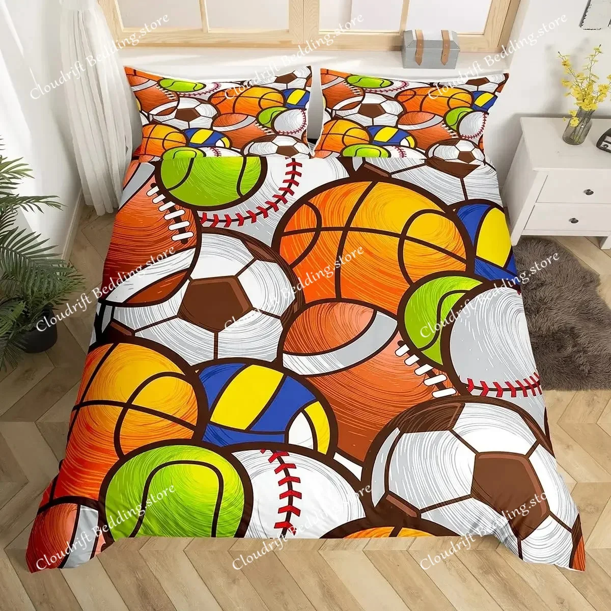 

Tennis Ball Duvet Cover Set Sports Game Themed Bedding Set Twin Size for Kids Teens Adult Tennis Racket Ball Comforter Cover