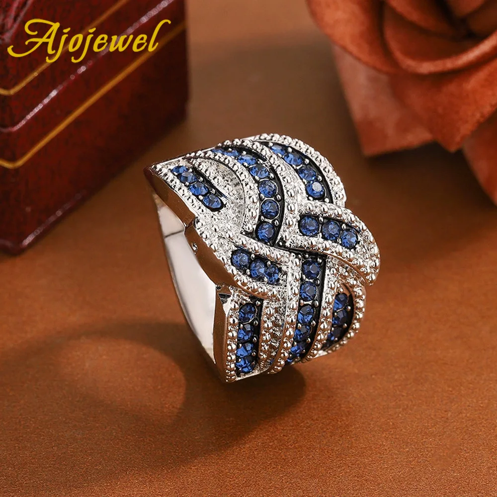 

Ajojewel Luxury Blue Cubic Zircon Rings For Women 2026 New Design Finger Jewelry For Wedding Party