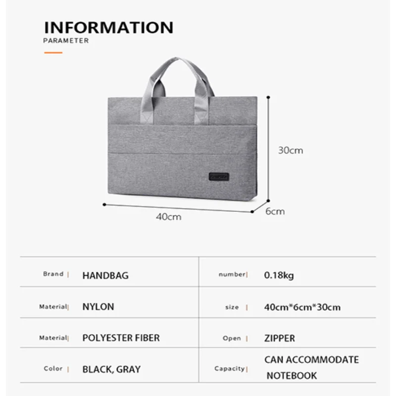 حقيبة كمبيوتر محمول مقاس 14 بوصة، خفيفة الوزن، سعة كبيرة، مقصورات متعددة، مناسبة للرجال والنساء، حقيبة حمل الأعمال #2