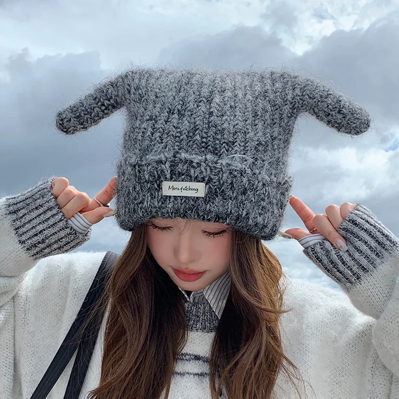 

2025 НОВИНКА Y2K Winter Skullies, милая женская крутая шапка с лисой, вязаная крючком вязаная шапка, костюмная шапка-бини, женский рождественский подарок, кепка в стиле хип-хоп