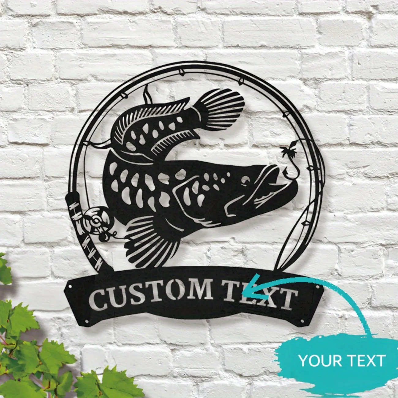 Individuell personalisiertes Angelschild aus Metall – robustes, langlebiges Metallhandwerk, einzigartige Schlangenkopf-Fisch-Wandkunst mit individuellem Text.