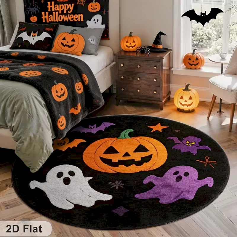 VIKAMA Halloween Illusion Vortex Round Rug 2D Flat Optical Illusion Carpet Non‑Slip Floor Mat for Party Home Indoor Decoration