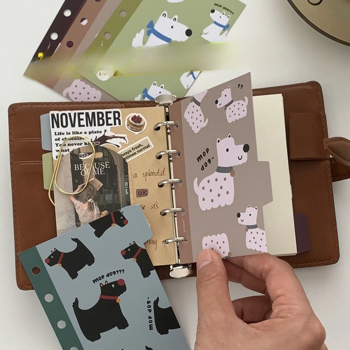 M5A7 Cartoon Maskable Dog Color Printed Dog Index Sheet 5-Hole 6-Hole Divider Page Partition Inner Page Classification