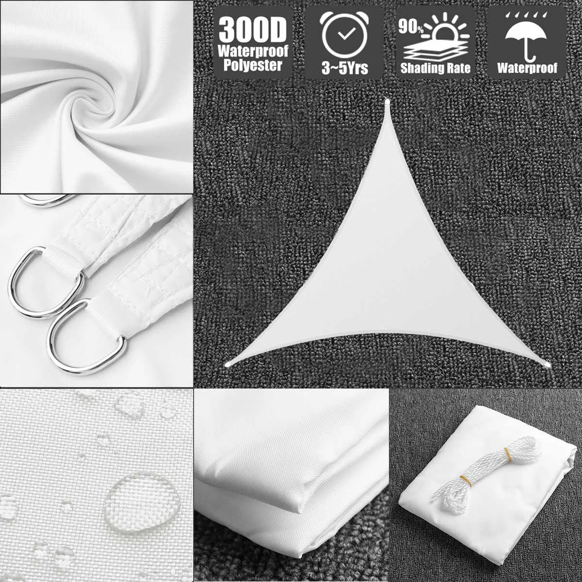 Toldo de tela de poliéster Oxford blanco puro, toldo triangular para sombra de sol, jardín al aire libre, senderismo, patio, pérgola de camping