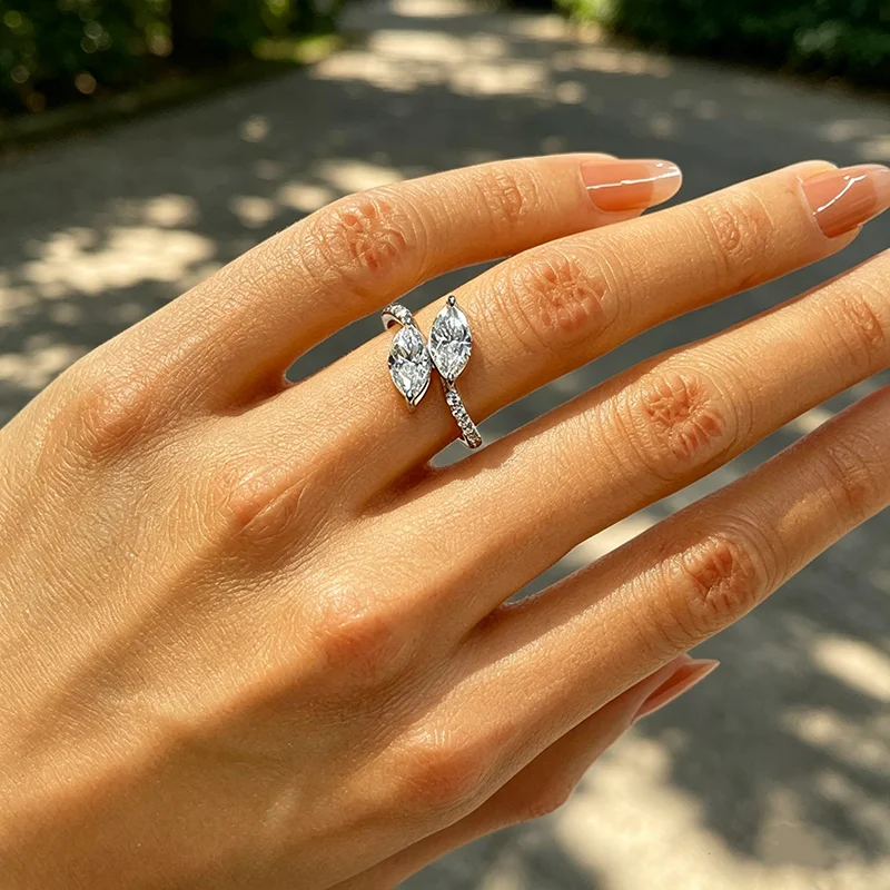 Smyoue Double Marquise Cut 1CT Moissanite Wedding Rings for Women Luxury Couple Jewelry S925 Sterling Silver Plated 18K Gold