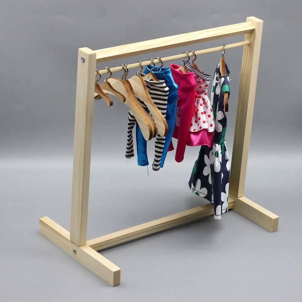 لوازم بيت الدمى شماعة ملابس الدمية الصغيرة التظاهر اللعب أثاث بيت الدمى ألعاب خشبية محاكاة منظم الملابس