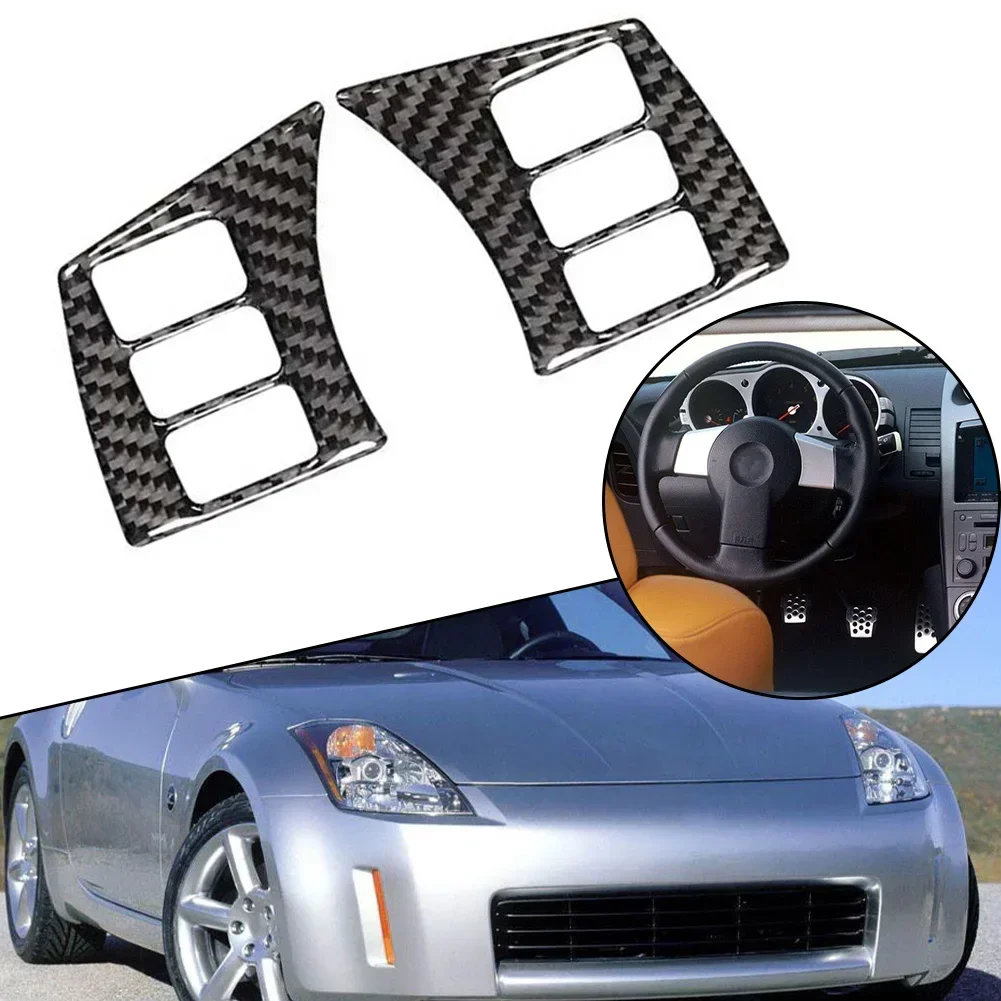 Carbon Fiber Interior Car Steering Wheel Button Decoration Frame Trim Cover Stickers For Nissan For 350Z 2003-2009