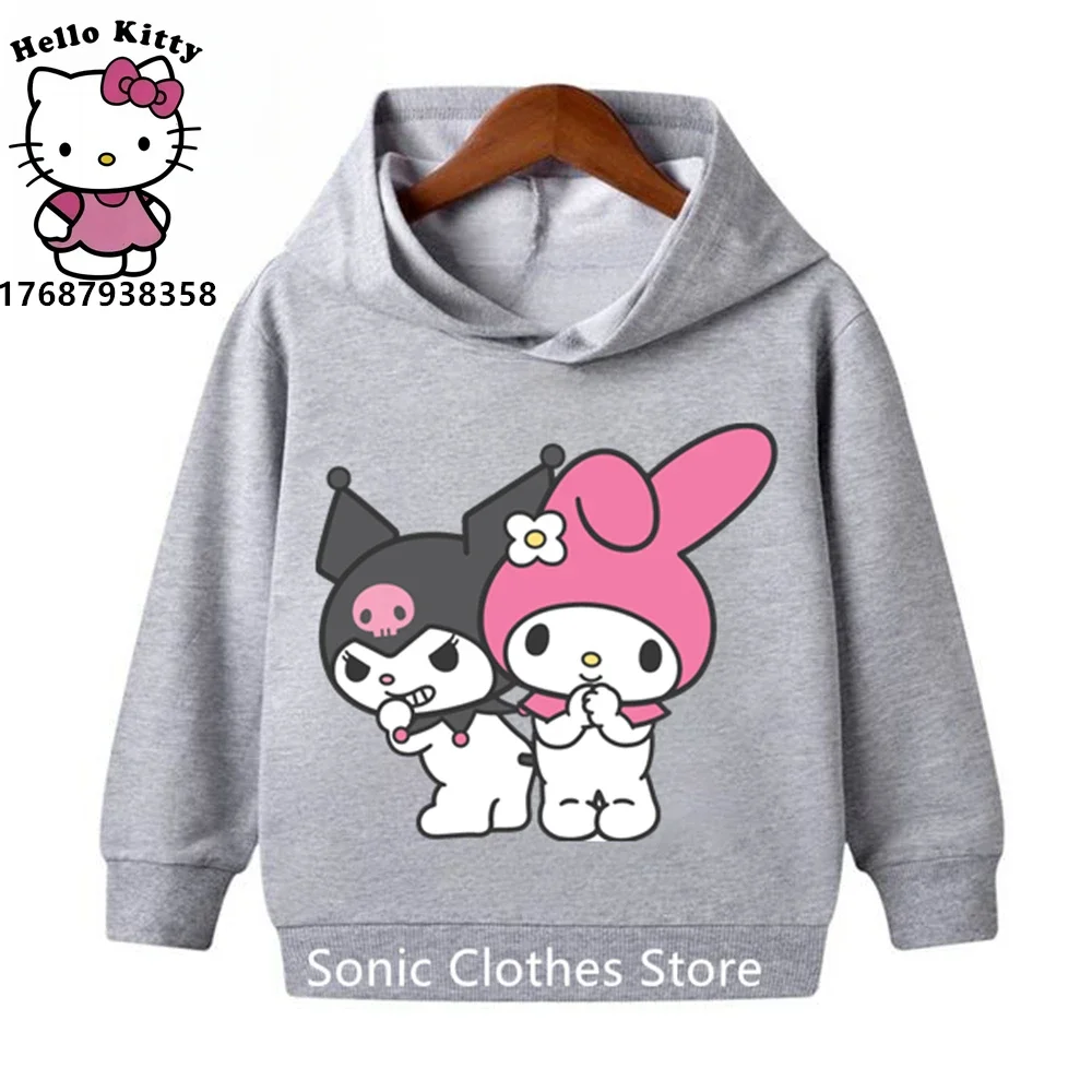 Sudaderas con capucha Kawaii Kuromi para niños de 2 a 13 años, sudadera con estampado de dibujos animados de Anime, sudadera Harajuku de manga larga