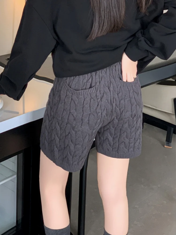 니트 반바지 여성 가을 겨울 신상 하이웨이스트 A라인 와이드 레그 캐주얼 슬리밍 팬츠 (캐주얼 바지 외출용)