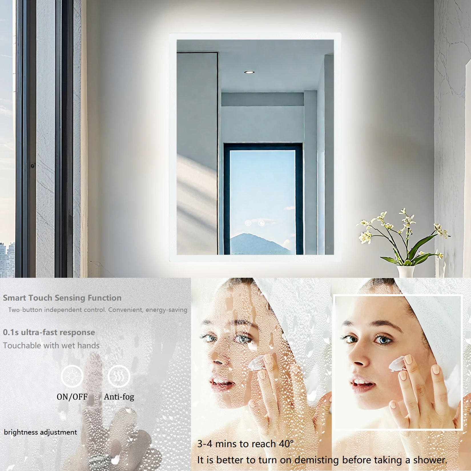 LUVODI Illuminated Bathroom Makeup Mirror,Modern Wall Mounted Bathroom Vanity Mirror Lighted Makeup Mirror with Three Colors Temperature,Fogless,Waterproof IP44