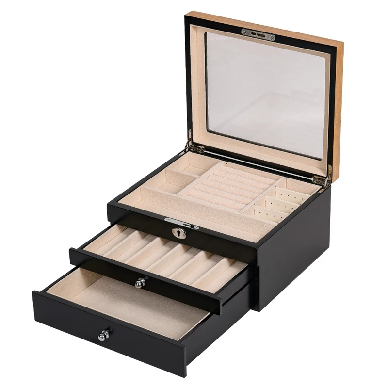 Wood Jewelry Box Retro Style Large Multilayer Marriage Holiday Gift Makeup Organizer Storage Box Case