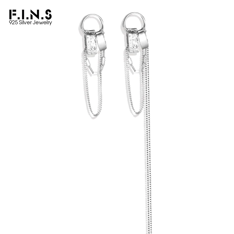 

F.I.N.S Asymmetric 100% S925 Sterling Silver Drop Earrings Geometric Circle Long Tassel Piercing Earrings Silver 925 Jewelry