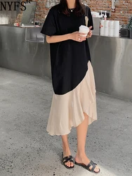 NYFS 2024 Summer Korea New Dresses for Women Vestidos Robe Elbise Fashion Cotton Patchwork Irregular Hem Long Dresses