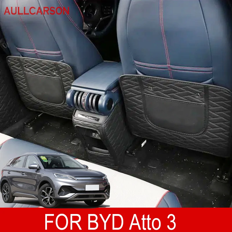 

For BYD ATTO 3 EV 2022 2023 Leather Anti Child-Kick Pad Car Waterproof Seat Back Protector Mats Storage Bag Interior Accessories