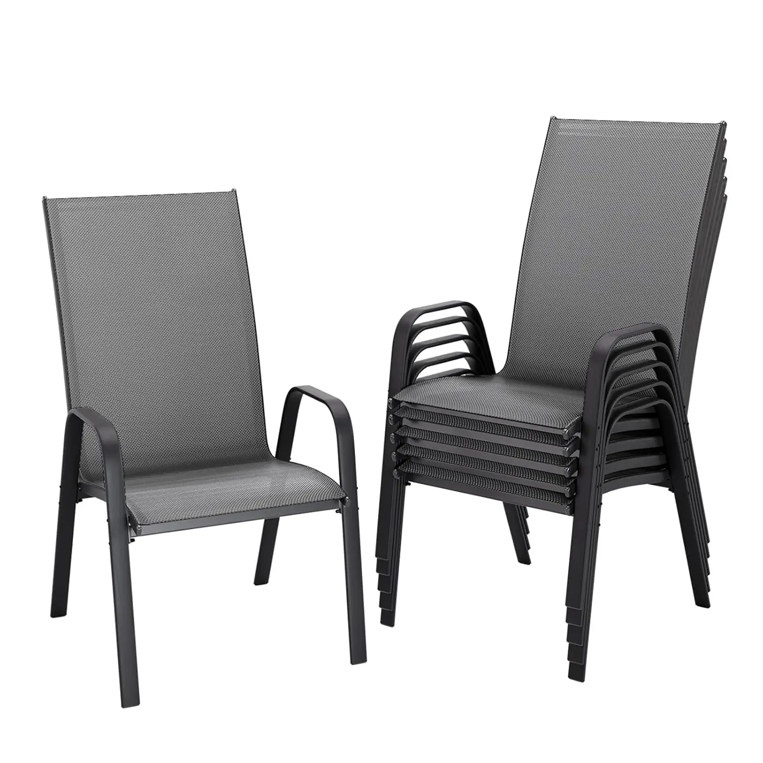Patio Dining Chairs Set of 6, Stackable Outdoor Chairs, Grey