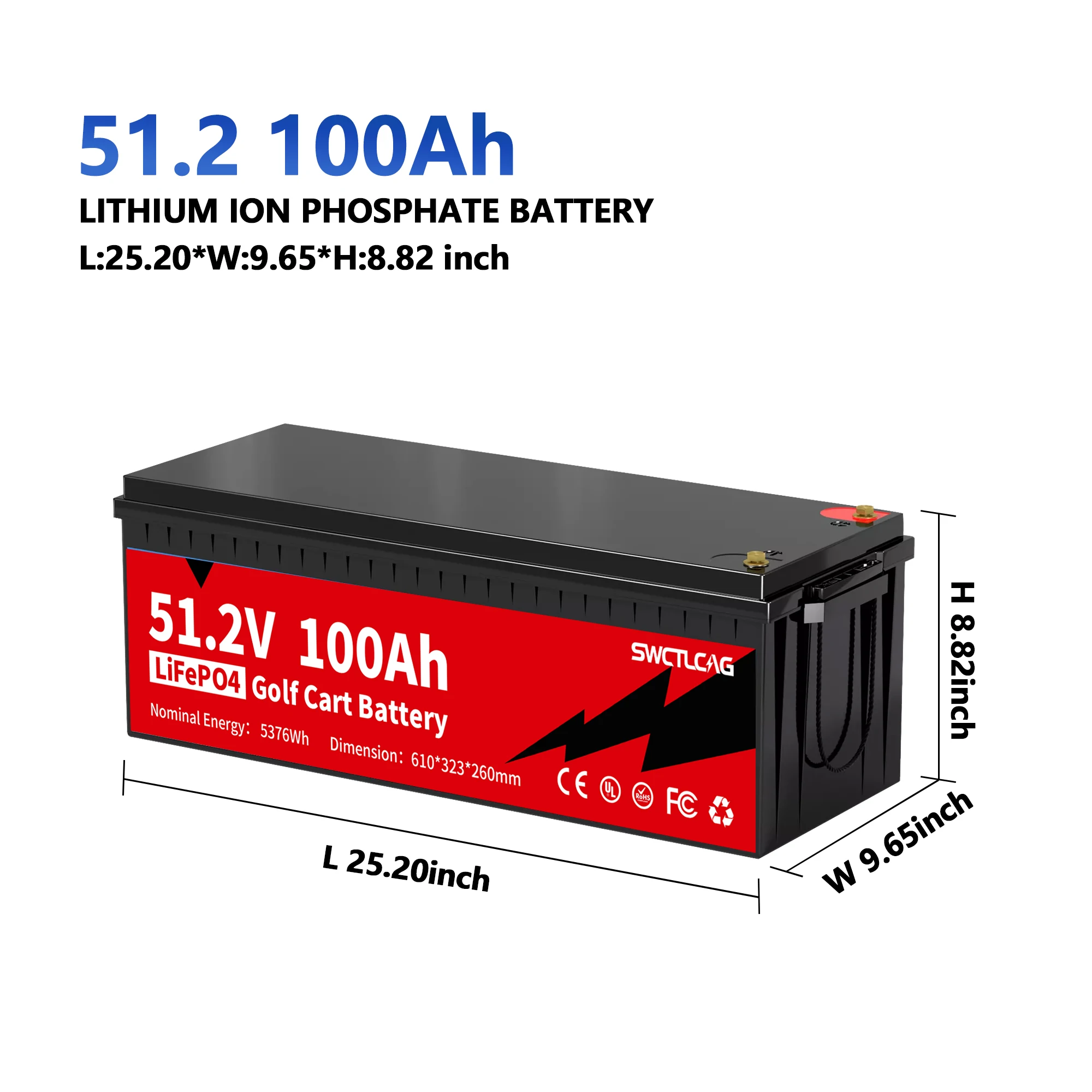 LiTime baterai LiFePO4 51.2V 100Ah, baterai Lithium 200A BMS lahir untuk kereta Golf 5kW kemampuan penyimpanan energi laut