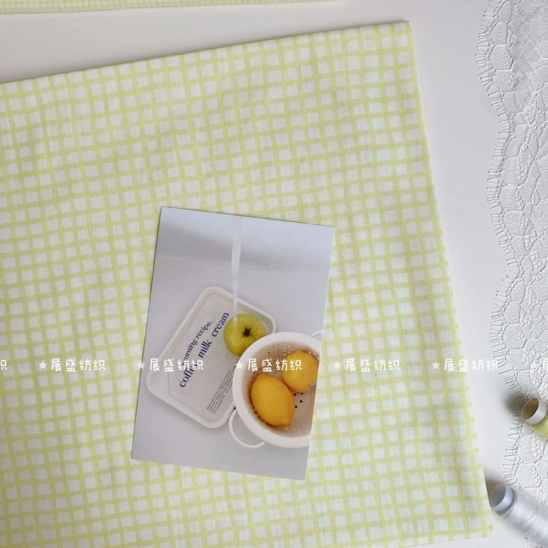 145x50cm 40s Cotton Print Fabric Yellow Stars Grid Floral DIY Pajama Dress Craft Sewing Cloth
