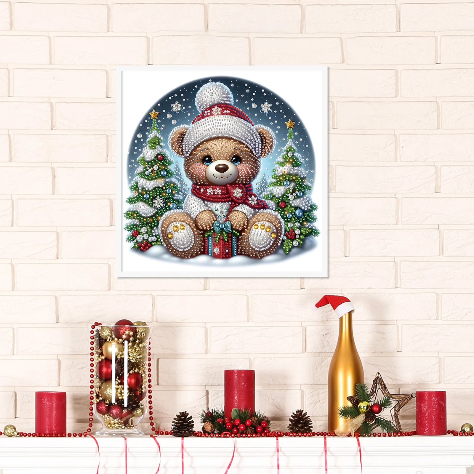 مجموعة طلاء الماس للبالغين، الدب عيد الميلاد شكل خاص فن الماس للمبتدئين، لوحة ماسية كهدية تزيين المنزل #5