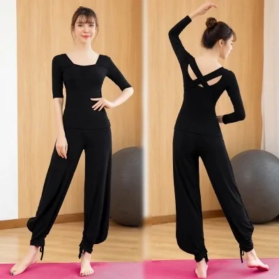 

Осенний комплект для йоги: женский костюм для танцев и фитнеса, облегающий, с длинными рукавами, для тренировок, с подкладкой для груди, сценический костюм