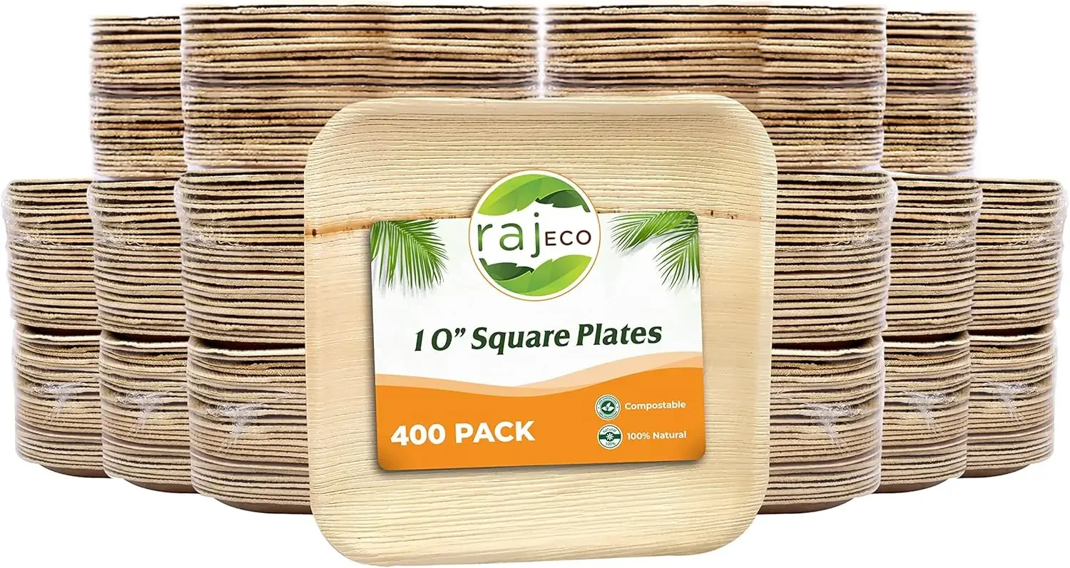 

Leaf Plates [400-Pack] 10" Square Plates like Bamboo plates Disposable, Strong, Decorative Compostable Tableware for wedding