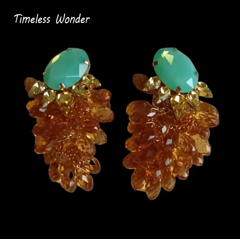 

Timeless Wonder Fancy Crystal Geo Glass Beaded Tassel Clip on Earrings for Women Designer Jewelry Punk Gift Rare Top Classy 3346