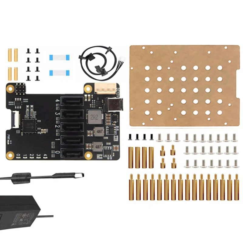 Hot X1009 PCIe to 5 Port SATA Shield with Case for Raspberry Pi 5 PCIe to 5 SATA 3.0 NOT Support Boot From HDD/SSD EU Plug