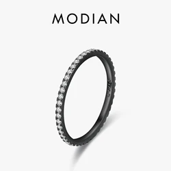 Modian Exquisite Punk Rock Black Ring 925 Sterling Silver Finger Rings Charm Clear CZ Finger Rings For Women Girls Fine Jewelry