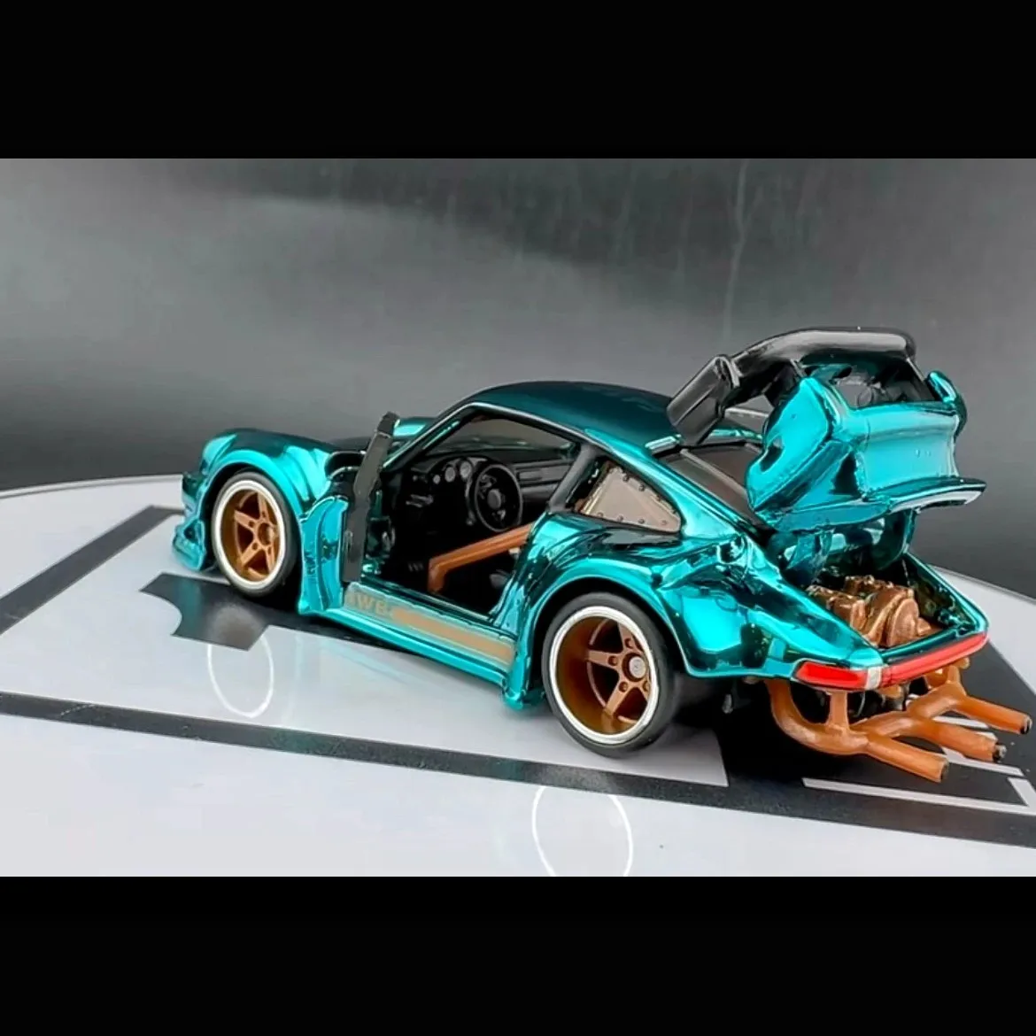 Hot Wheels RLC 1/64 Porsche RWB 930 Triple Open Body Nakai Kei Style Redline Electroplated Finish JDM Diecast Collectible Car view 4